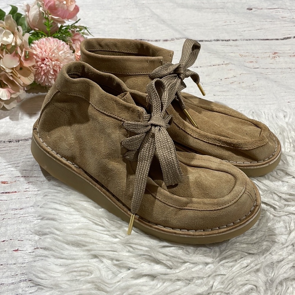 Free People Leather Tan Lace Up Suede Ashton Ankle Boot